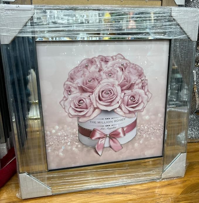 Modern liquid glitter wall art 50x50cm pink million roses