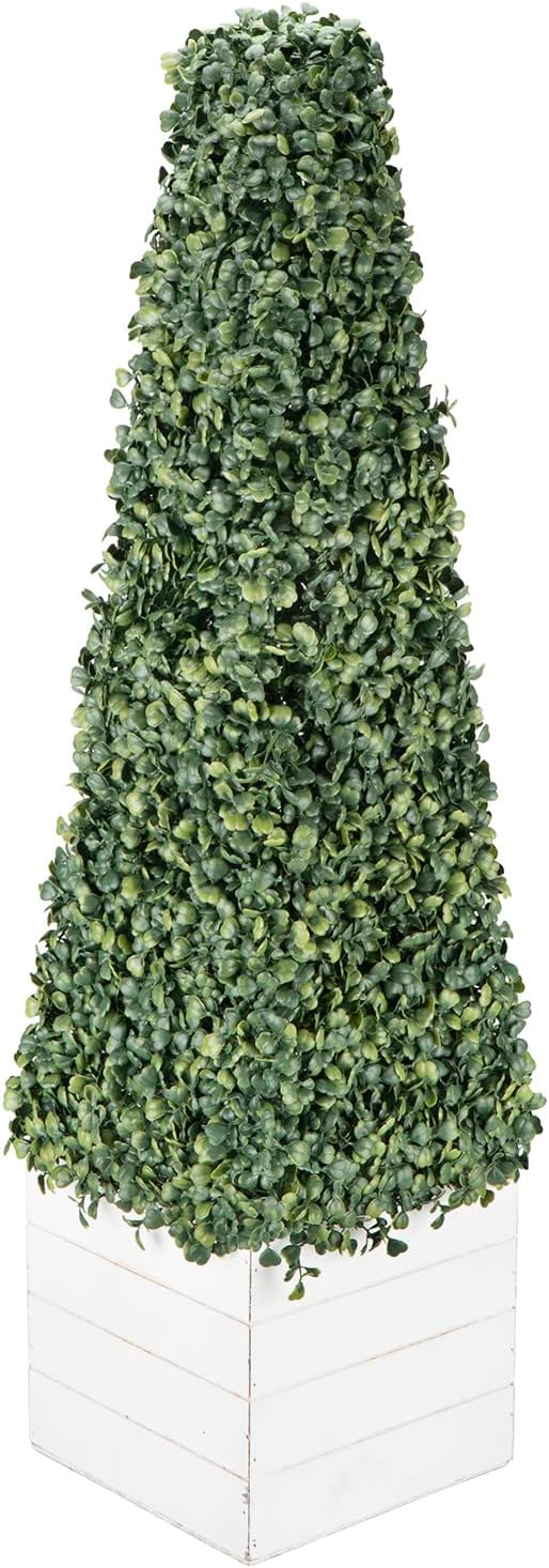 Boxwood pyramid artificial plant wooden pot home office decor