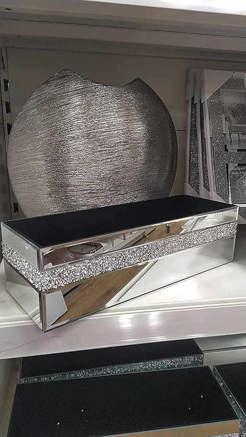 Crushed diamond mirrored storage tray jewellery organizer