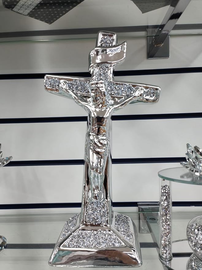 crushed diamond cross ornament silver sparkle décor