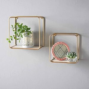 Decorative wall shelves 2pc gold