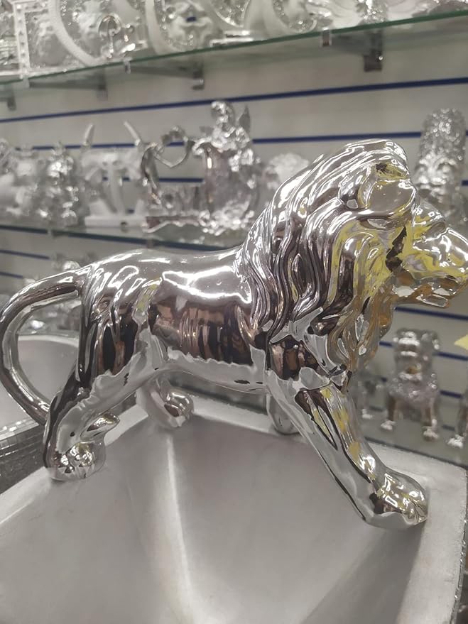 Silver lion ornament crushed crystal luxury home décor figurine