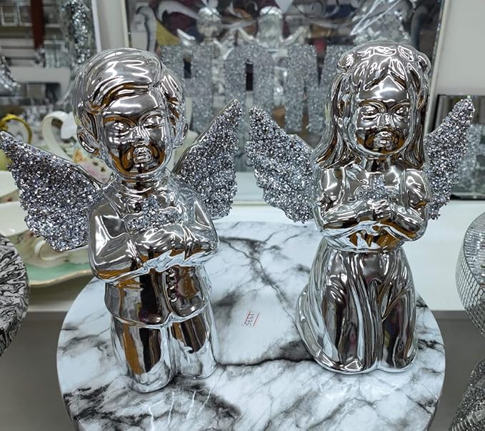 Crushed diamond angel couples ornament