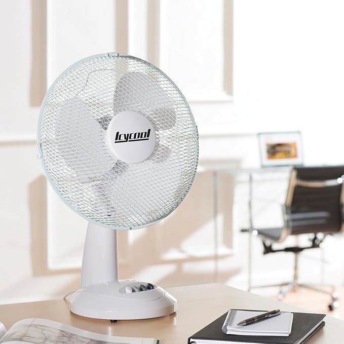 White oscillating desk fan three speed cooling fan home office