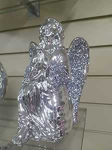 Silver angel ornament crushed diamond decor