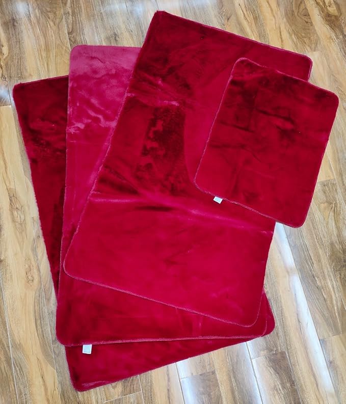 Washable sparkly maroon floor mats set