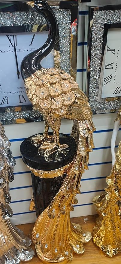XL crushed diamond peacock ornament black gold