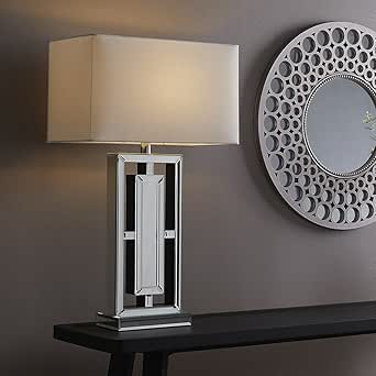 Modern floating mirrored table lamp white shade