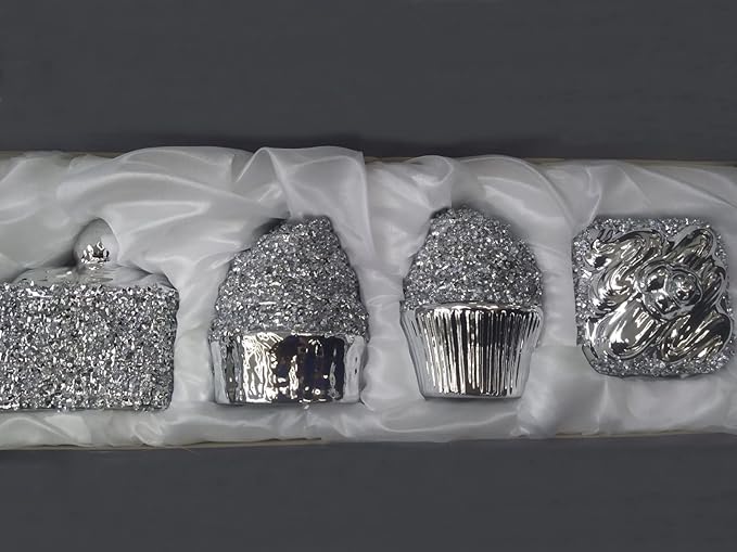Crushed diamond cupcake ornament set silver decor