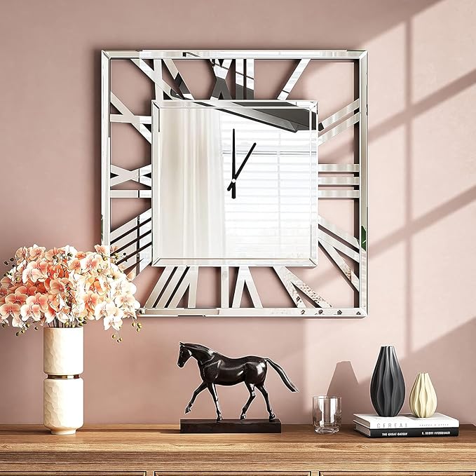 Modern mirrored wall clock 60x60cm