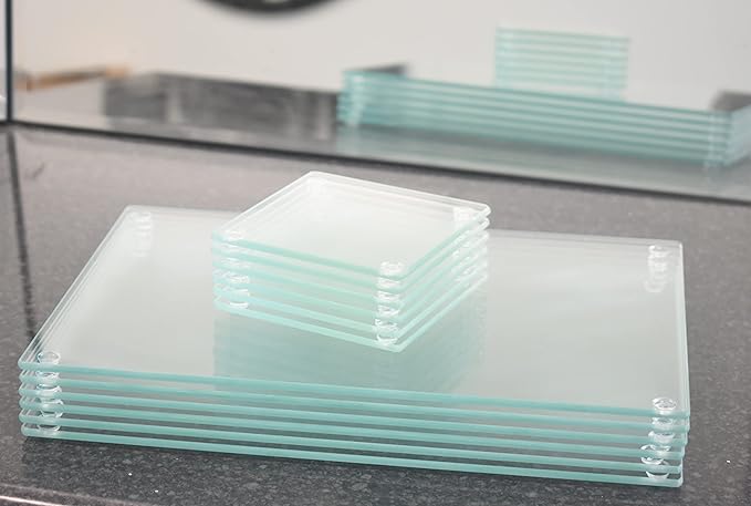 Clear glass coasters and placemats