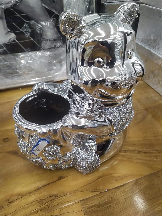 silver crushed crystal cartoon ornament honey bowl shelf decor luxury glitter figurine