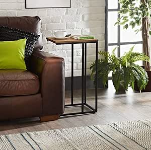 Sofa end table dark wood metal