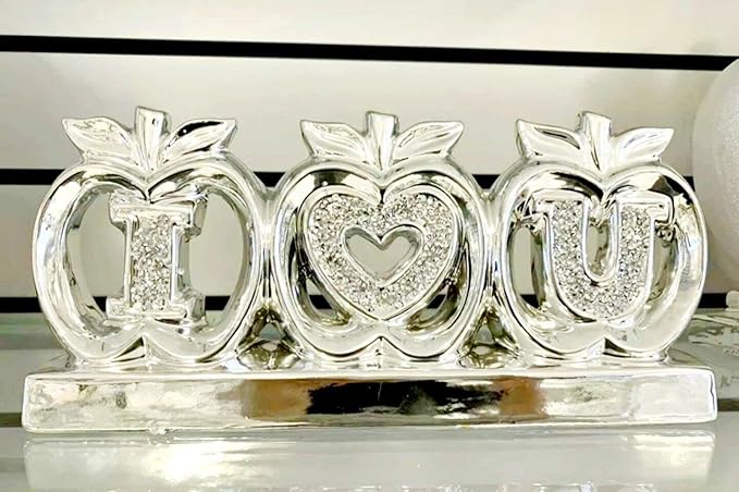 crushed diamond love apple ornament silver décor gift