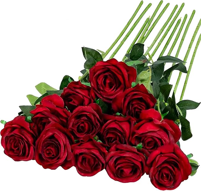 Artificial red rose bouquet silk flowers decor