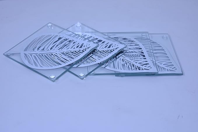 Leaf shape glitter glass coasters set table decor