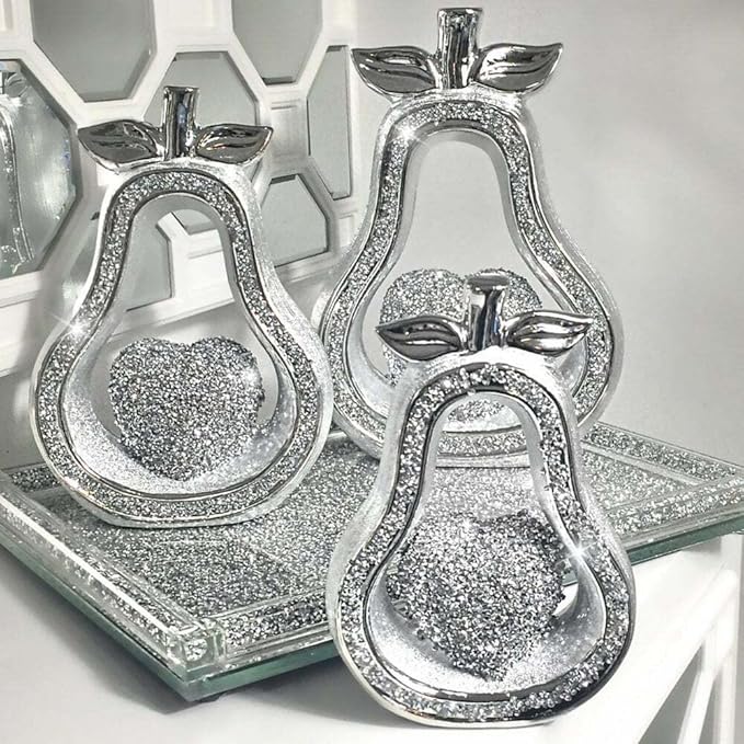 Silver crushed diamond pear ornaments set home decor