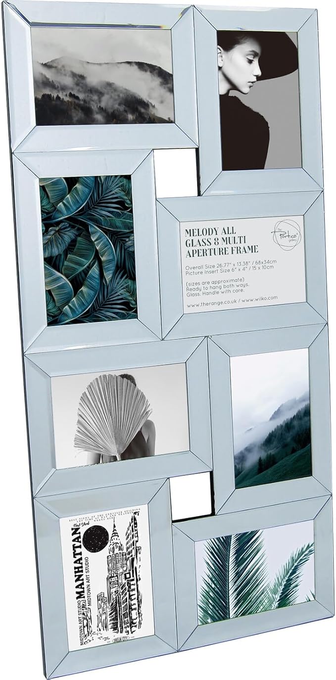 Clear glass multi photo frame 8 apertures