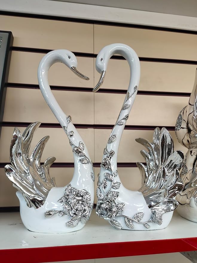 Crystal swan ornament set silver decorative