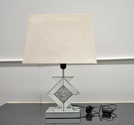 Crystal crushed diamond bedside table lamp silver mirrored shade