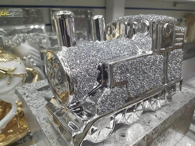 Crushed diamond train ornament silver sparkle decor