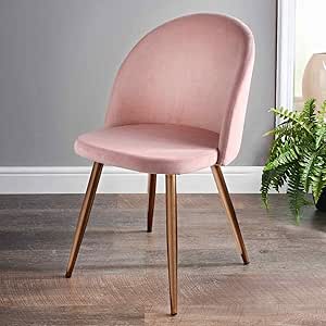 Blush pink velour dining chair wooden legs