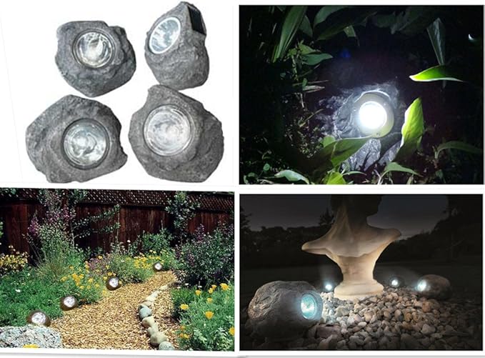 Solar rock garden lights outdoor pathway patio lighting