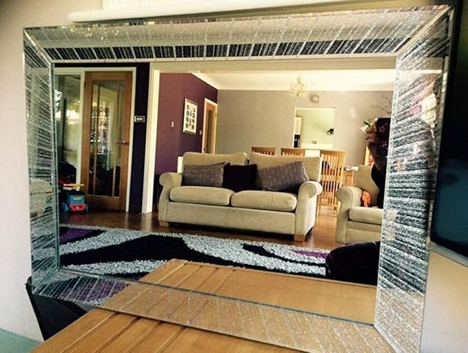 diagonal silver glitter wall mirror rectangular living room decor