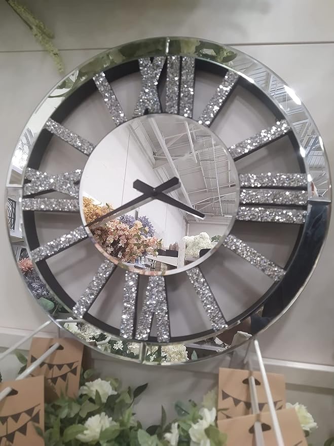 40cm mirrored crushed crystal wall clock