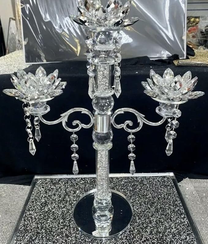 crushed diamond crystal lotus candle holder silver decor