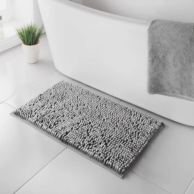 Velvet bathroom bath mat grey