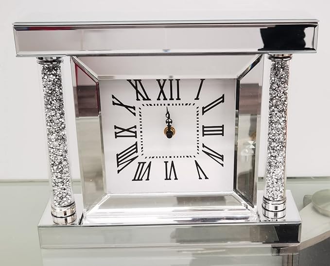 crushed crystal roman numeral wall clock mirrored decor