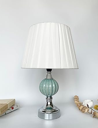Modern teal table lamp fabric shade bedside lighting décor