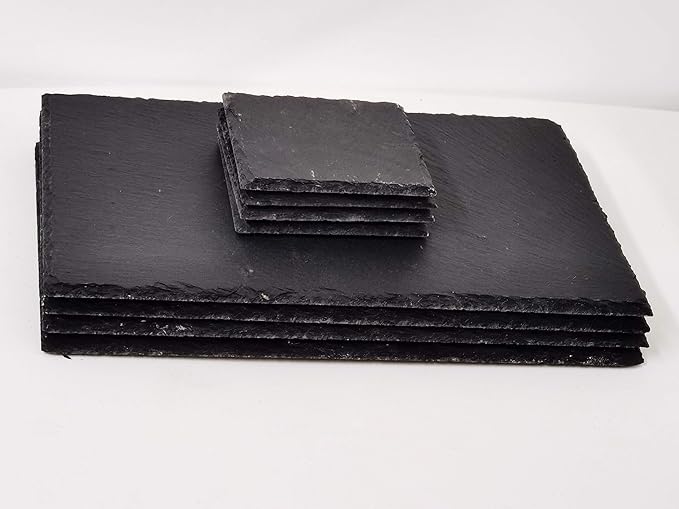 Slate coasters and placemats dining table set black