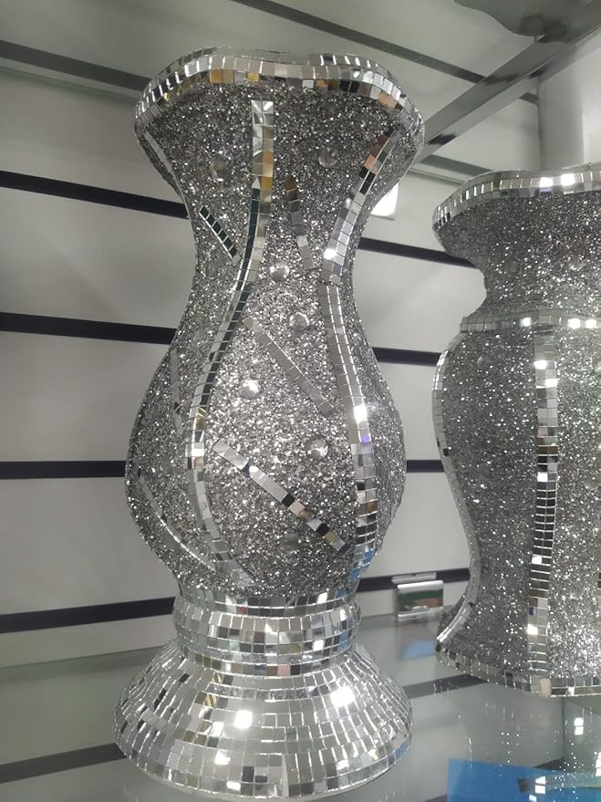 Silver vase statue with crushed diamond 30cm