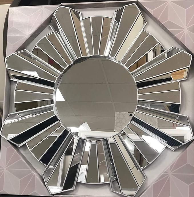 Silver sunburst round wall mirror 65cm