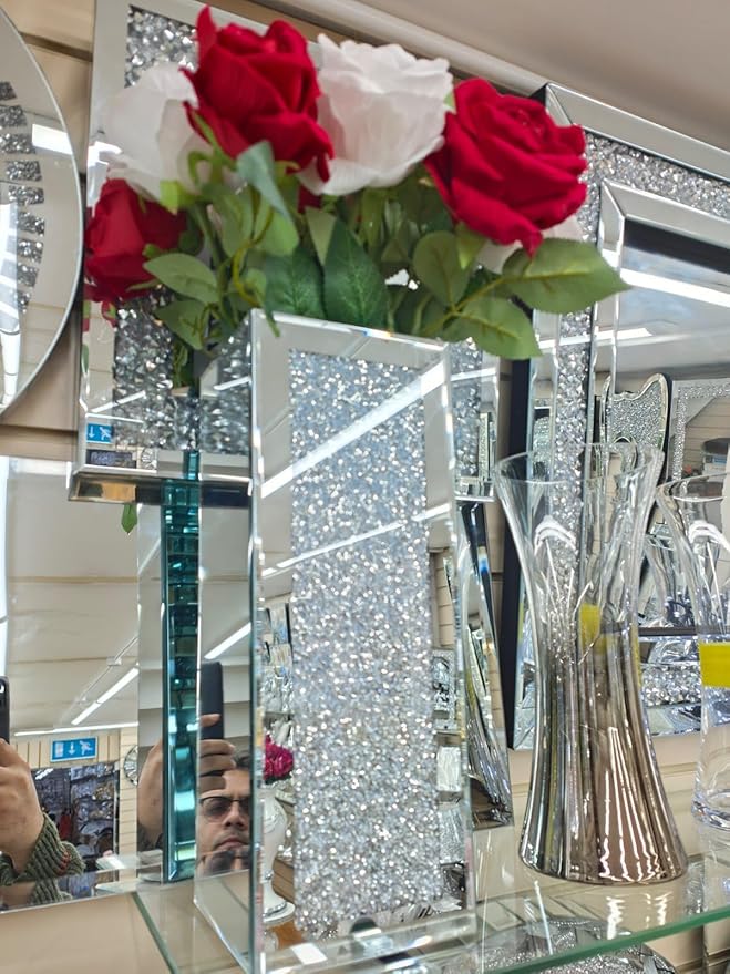 Square crushed diamond vase 35cm