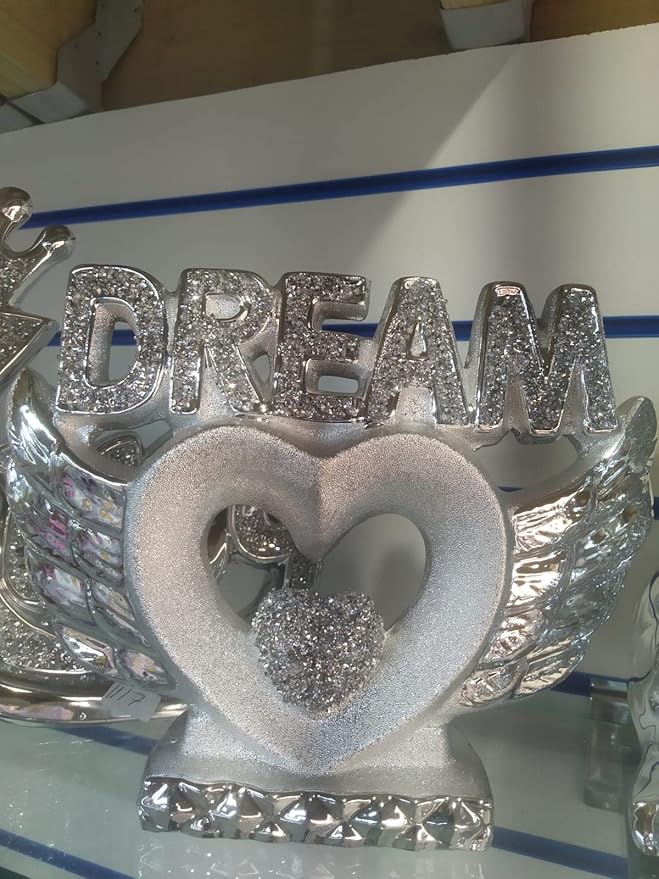 Silver heart wings ornament sparkly design