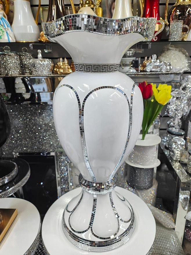 tall crushed crystal mirrored floor vase luxury home decor