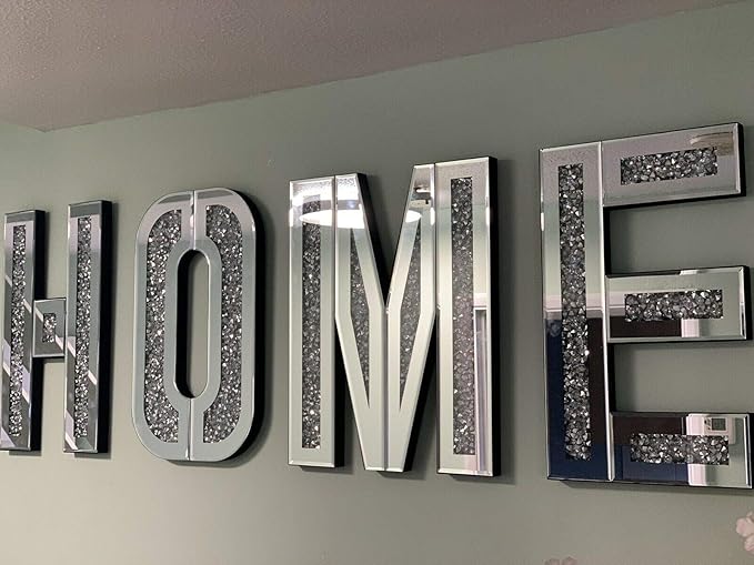 Mirrored HOME letters wall art crushed crystal sparkle décor