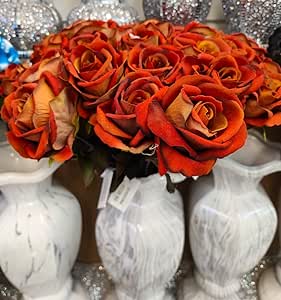 30 premium artificial roses vase orange