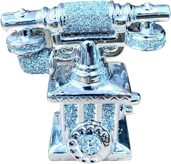retro telephone ornament crushed crystal vintage silver home decor