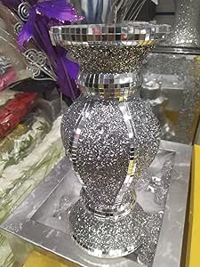 Silver crushed diamond vase statue 30cm
