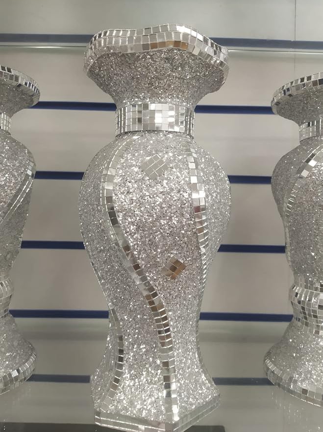 30cm crushed crystal mirrored vase