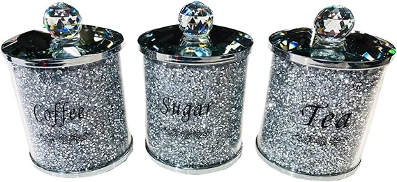 Silver crushed crystal canisters set of 3