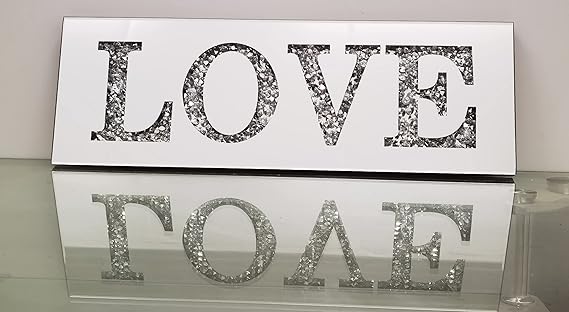 mirrored love wall art crystal sparkle home decor plaque