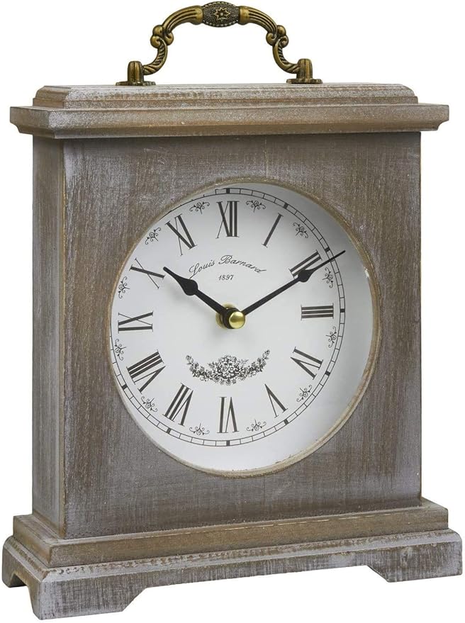 Rustic vintage mantel clock with roman numerals wooden design