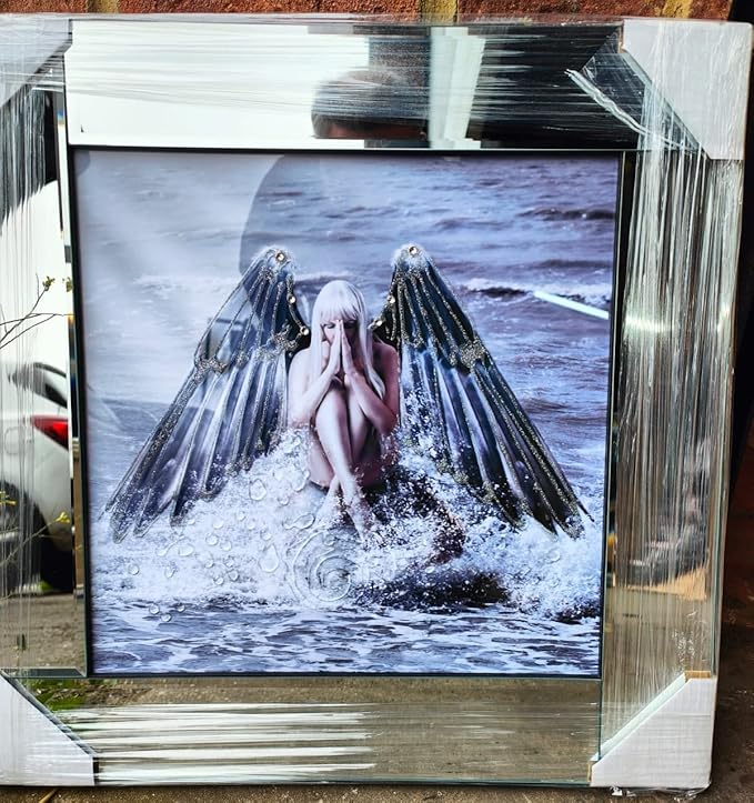 Large glitter liquid wall art mirrored edges luxury decor