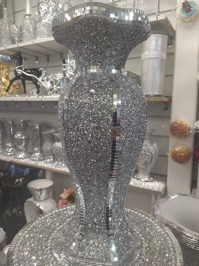 crushed diamond mirrored flower vase silver sparkle décor
