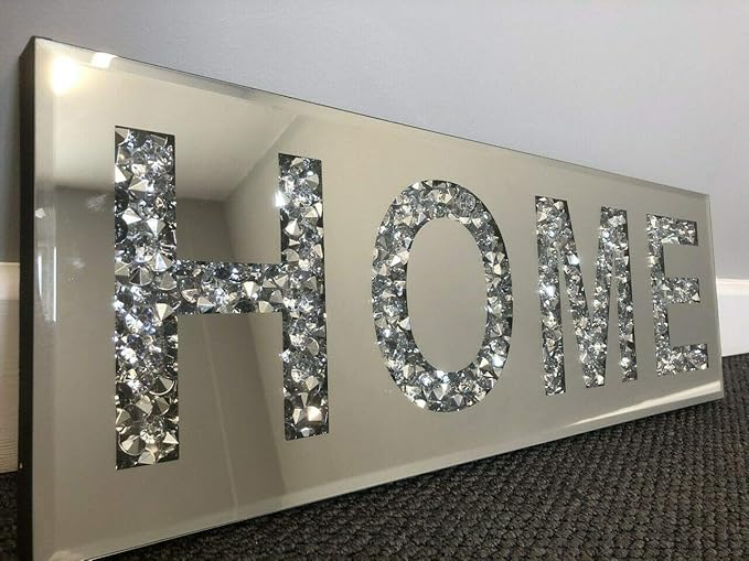 Large bling crushed crystal mirror wall art